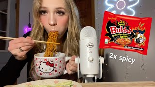 ASMR Eating 2x SPICY BULDAK RAMEN NOODLES