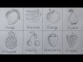 Different types of Fruits drawing easy| Fruit chart drawing| How to draw different types of fruits