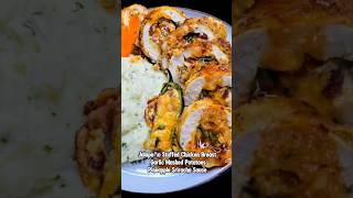 The Best Jalapeño Stuffed Chicken Breast with Pineapple Sriracha Sauce | Garlic Mashed Potatoes