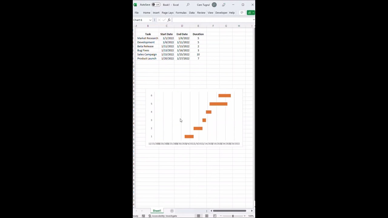 Gantt Chart in Excel 60 Seconds Tutorial #shorts