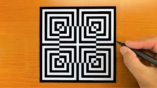 How To Draw Like a 3D Geometric Square Optical Illusion - Funny 3D Trick Art on paper tutorial