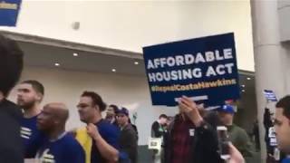 Rally by rent control advocates at the California Democratic Convention