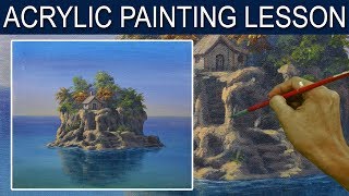 Acrylic Painting Lesson | House on Floating Island in Step by Step basic tutorial by JM Lisondra