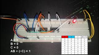 AB + not C Circuit Implementation (7408, 7404, and 7432 in one circuit)