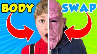 Body Swap! Avengers Hero Kidz and Thanos Accidentally Swap Bodies!