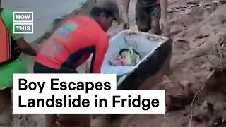 Boy Hides in Fridge to Escape Philippines Landslide