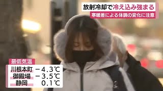 1日の寒暖差が10℃超となるところも…放射冷却で朝は冷え込み強まる　8地点で最も寒い時期を下回る　静岡