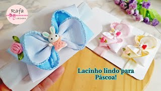 LAÇO LINDO PARA PÁSCOA 🐰 Laço Madri 4 na faixinha de Meia de seda  By Rafa Lacinhos #diy #handmade