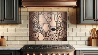 Backsplash with wine and grapes - set of 12 handmade tiles - 100% Copper, Stainless Steel or Brass
