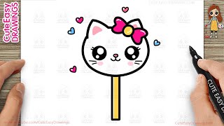 How to Draw Cute Kitty Lollipop Step-By-Step Drawing and Coloring for Kids