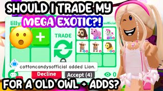 SHOULD I TRADE MY MEGA EXOTIC?!🤔FOR A OWL + ADDS!🦉💓#adoptmeroblox #preppyadoptme #preppyroblox