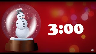 3 Minute Timer, Christmas Music, Animated Snowman Snow Globe, White Numbers on Red