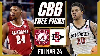Sweet 16 March Madness Picks | ALABAMA vs SAN DIEGO STATE (3/24/23) 2023 NCAA Tournament Predictions