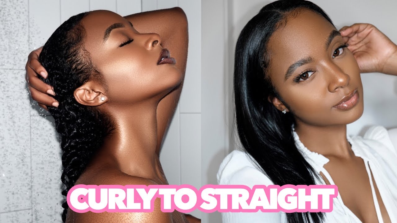 My Curly To Straight Routine 3B/3C HAIR TYPE - YouTube