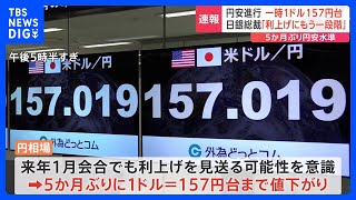 円相場は一時1ドル＝157円をつけ5か月ぶりの円安水準　きっかけは日銀総裁の会見｜TBS NEWS DIG