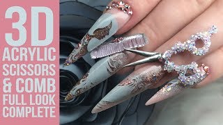 JJ's Hairdressing Full Look Part 3 - 3D Acrylic Scissors and Comb with Bling