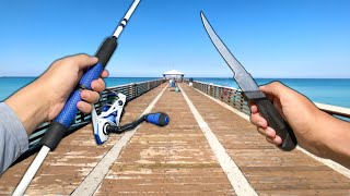 Florida PIER Fishing! Eating Whatever I Catch (Catch and Cook)