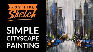 Abstract city painting / Easy acrylic painting / How to draw / Palette knife / Painting demo