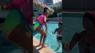 Lani to scare to jump in the pool😂
