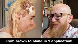 From brown to blond in ONE application (she says!!!) - Hairdresser reacts to hair fails