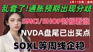 乱套了！通胀预期出现“诡异”分歧！SMCI/SHOP财报看涨！nvidia昨日盘尾已出现买点！SOXL等周线稳企！QQQ，NVDA，TSLA，SMCI，SOXL，SHOP，AMD，HOOD，COIN