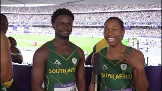 Akani Simbine  and the 4 x 100 relay team after reaching the Olympic final