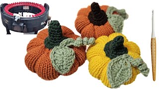 Circular Knitting Machine: How To Knit A Pumpkin With Crochet Stem Leaf