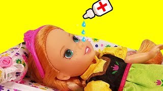 RUNNY NOSE ! Elsa \u0026 Anna toddlers - Little Anna is Sick - Afraid of Nose Drops - Sneezing