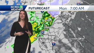 Morning fog, rain, and Sierra snow in NorCal on Monday