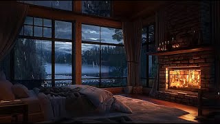 🔥🌧️ Rain in Cozy Cabin with Warm Fireplace and Gentle Rain on Lakeside to Relaxation, Study