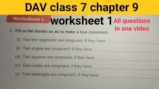 DAV class 7 chapter 9 worksheet 1 ।Class 7 maths chapter 9 worksheet 1 dav public school