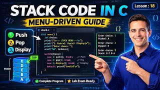 C Stack Array Implementation: Full Push, Pop, & Display Code (Menu Driven)
