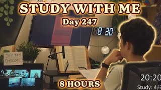 🔴LIVE 8 HOUR | Day 247 | study with me Pomodoro | No music, Rain/Thunderstorm sounds