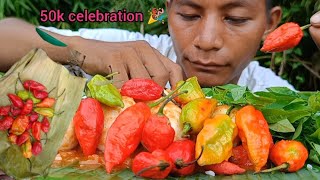 World hottest King chilli mukbang || celebrating 50 thousand subscribers || @moakhahkonyk