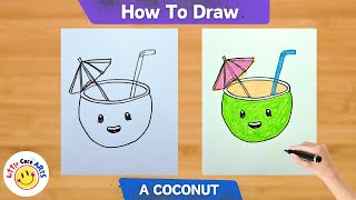 How To Draw A Funny Summer Coconut Drink
