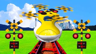 【踏切アニメ】ヘリコプターになる新幹線とふみきり♪＼飛ぶ／Helicopter! Imaginary railroad crossings and trains!