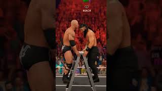 WWE 2K22 The Rock Give Rock Bottom To Roman Reigns Through Top of The Ladder #shorts #2k #therock