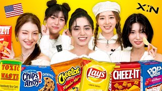 K-pop Idols Try American Snacks For The First Time(#XIN of Aria, Nova, Esha, Niz