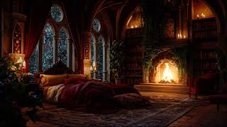 Cozy Castle Haven - Rain, Fireplace & Thunderstorm Sounds to Sleep Instantly