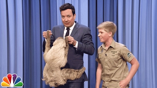 Robert Irwin and Jimmy Cuddle a Sloth