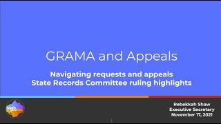 GRAMA and Appeals Training webinar November 2021