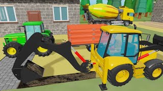 25 जून 2Excavator, Concrete Mixer and Tractor are Building a fence - See Colorful Vehicles and