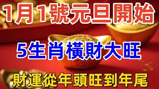 1月1號元旦開始，5生肖橫財大旺， 財運從年頭旺到年尾