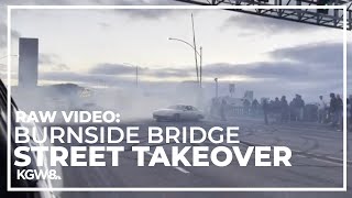 Raw footage: Street takeover on Burnside Bridge in Portland, Oregon