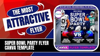 Super Bowl Party Flyer, Canva Template.