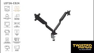 Twisted Minds Premium Dual Monitor Aluminum Gas Spring Pole Mounted Monitor Arm