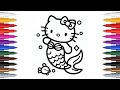 Cute Hello Kitty Mermaid Drawing, Painting & Coloring for kids, Toddlers | Easy to Draw,How to Draw