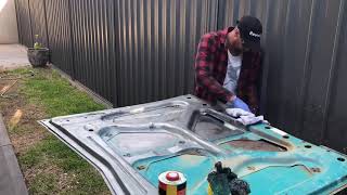 A Classic Resurrection Part 9- paint stripping bonnet