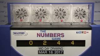 Midday Numbers Game Drawing: Thursday, March 16, 2017