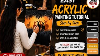 Easy Acrylic Painting Tutorial for Beginners ✨Sunset vibes + simple brush strokes = beautiful art! 🦌